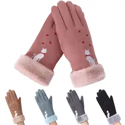 Новые модные женские туфли теплые перчатки осень-зима милый кот Открытый Спорт Теплее рукавицы Полный Finger варежки Для женщин кашемировые