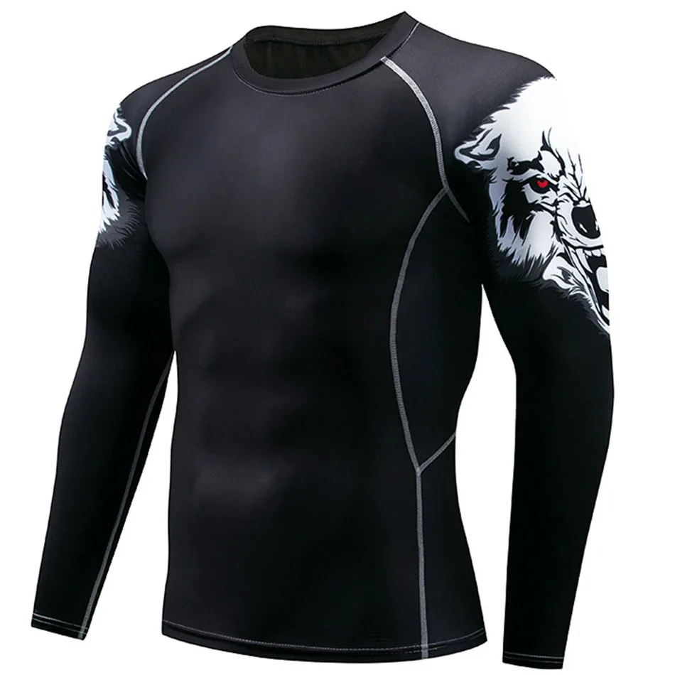 Мужская футболка Rashguard дышащий с длинным рукавом боксерские майки Muay Thai футболки фитнес-Спорт тенниска Bjj печать Тигр топы