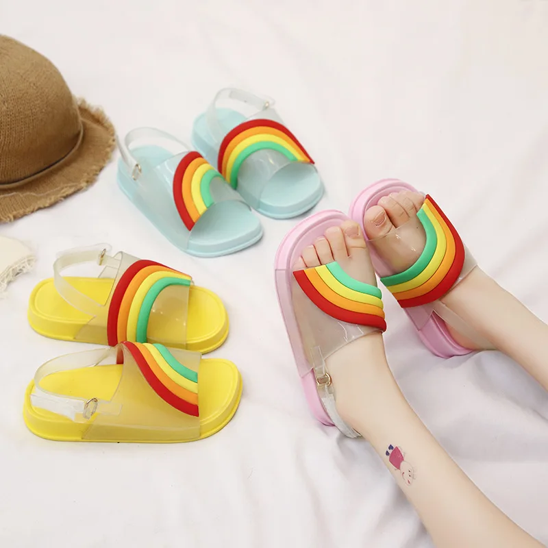Mini Melissa/2019 Радужная детская мягкая обувь милые прозрачные сандалии для девочек