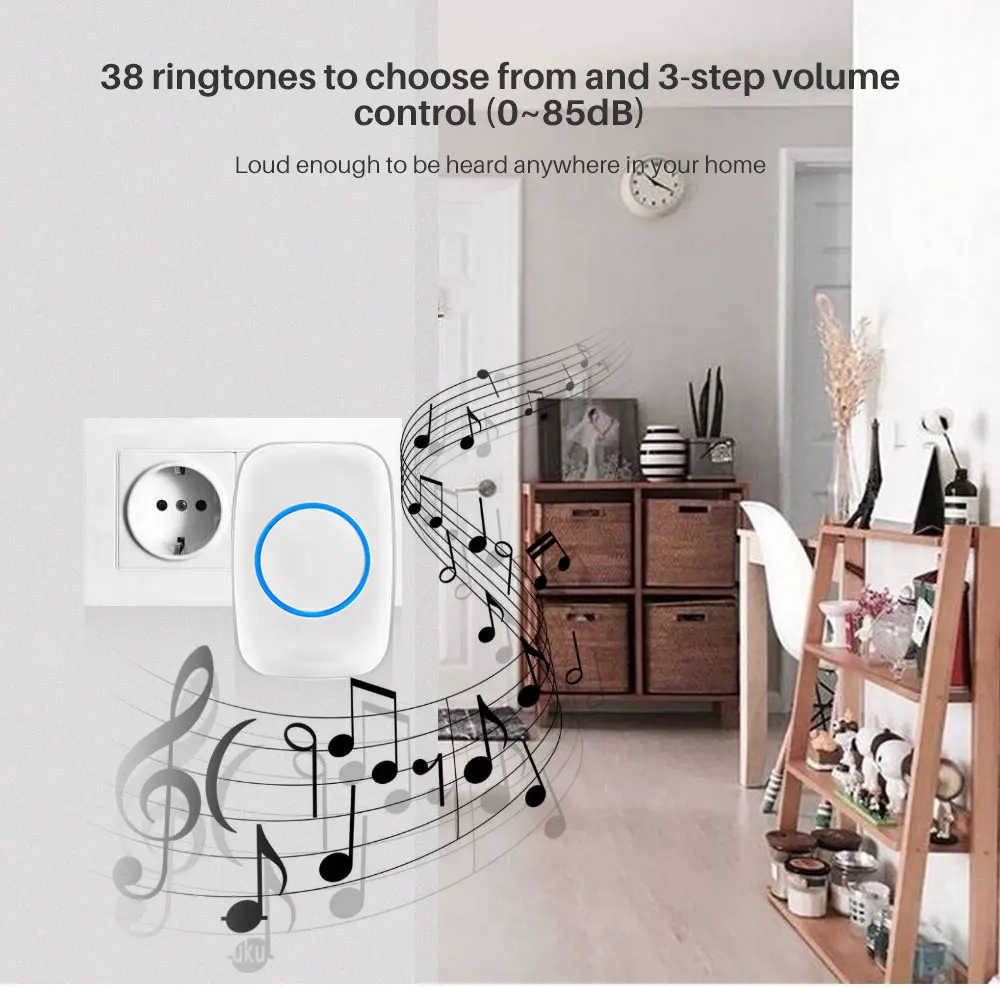 Дверной Звонок беспроводной дверной звонок AC 100-240 в 300 м Диапазон IP44 водостойкий ЕС Великобритания США штекер приемник с 38 курантов дверное