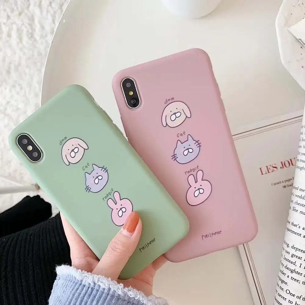 

New Cute Little Animals Cats Dogs Rabbits Soft Silicone Cover Case For Iphone 6 6s 7 8 Plus X XS XR MAX Matte TPU Phone Case
