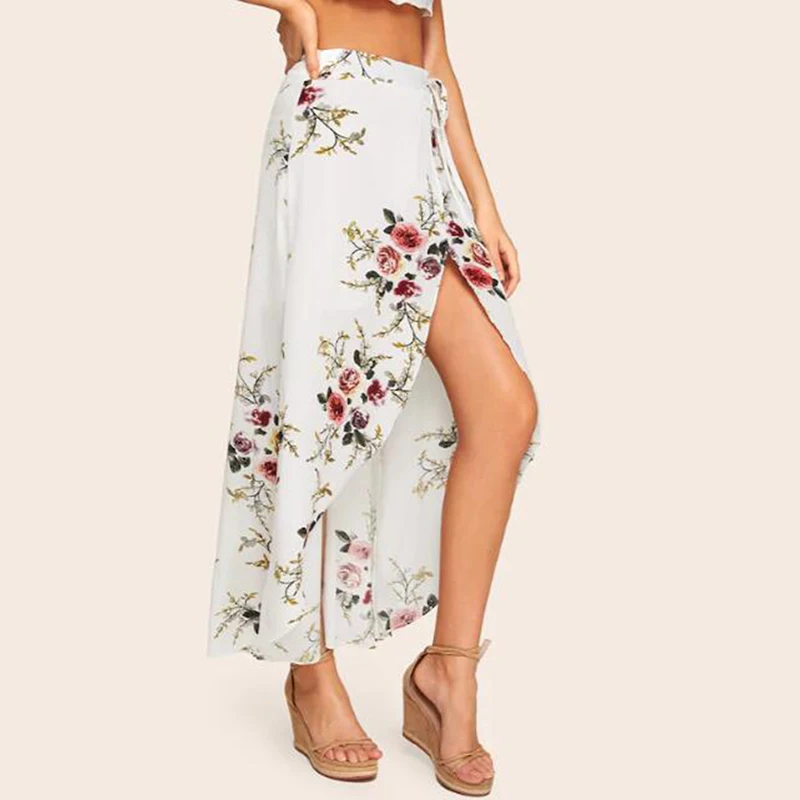 Women Skirt 2019 Summer High Waist Long Skirts Womens faldas mujer moda Casual Printed Maxi Skirt Femme Sexy Streetwear