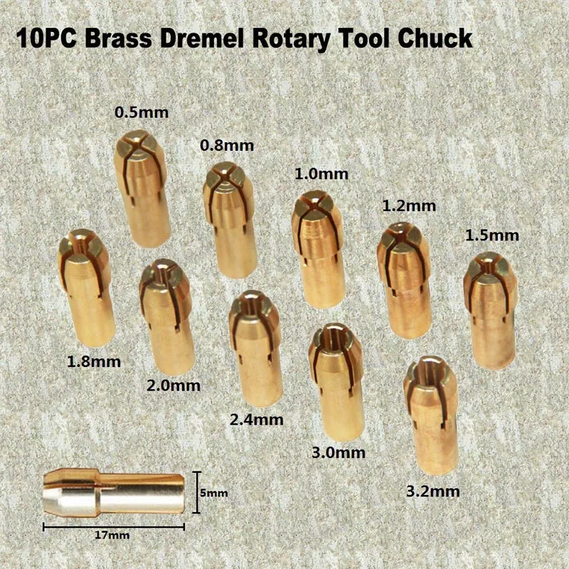 10 шт. 0,5-3,2 мм Мини дрель латунные зажимные патроны цанги для Dremel роторный инструмент Аксессуары Набор