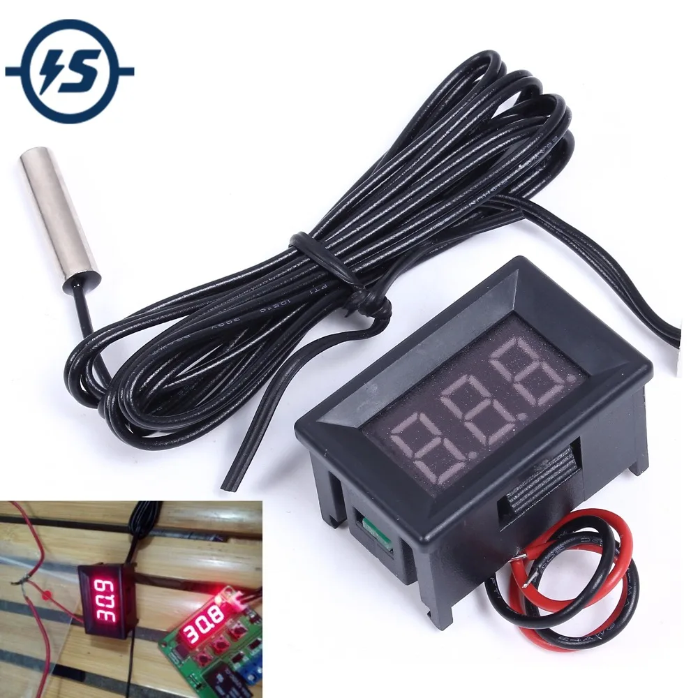 

Temperature Sensor Red Mini Electronic Thermometer Meter Detector Red LED Digital Display NTC Metal Waterproof DC4-28V 0.36 Inch