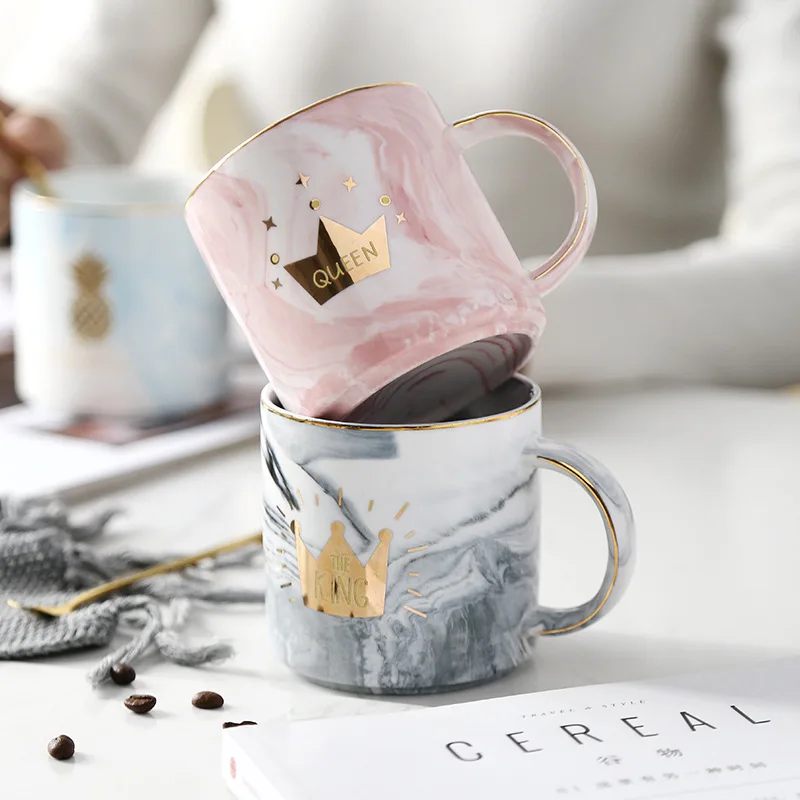 Шикарные мраморные керамические кружки фарфоровая кофейная розовая кружка чайная чашка с молоком Золотая Корона алмазные Фламинго чашки с ананасами креативный подарок для пары