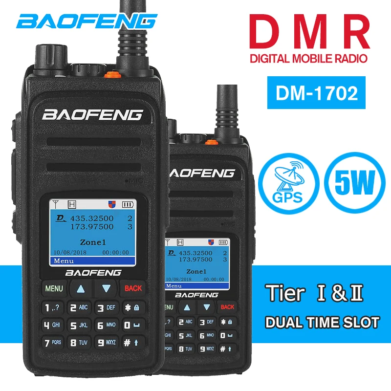 

2PCS DM1702 GPS Walkie Talkie 10km High Power Digital/Analog Dual Time Slot Portable Two Way CB Ham Radio Transceiver DM-1702