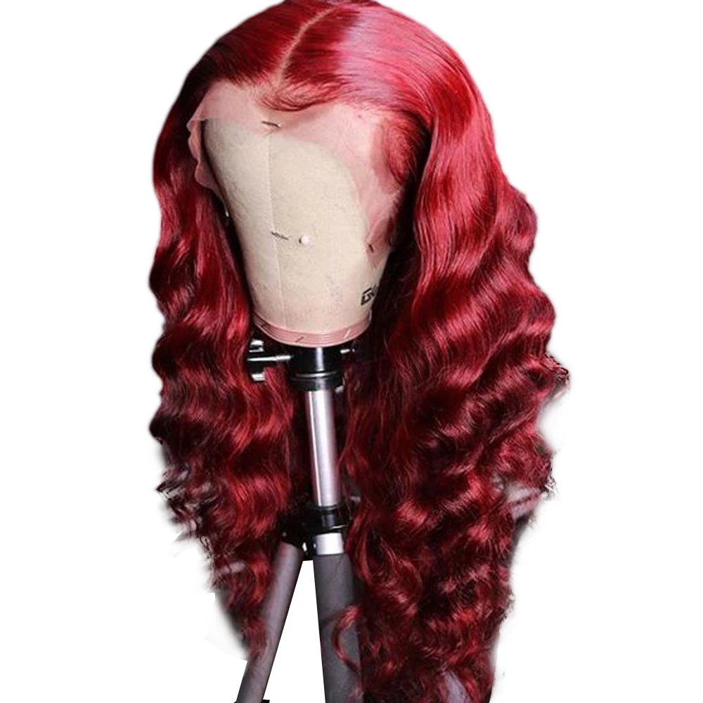 

Red Human Hair Wigs Wavy Lace Front Colored Human Hair Wigs 13x6 Deep Part Burgundy Red Lace Front Wigs 150 Density Remy