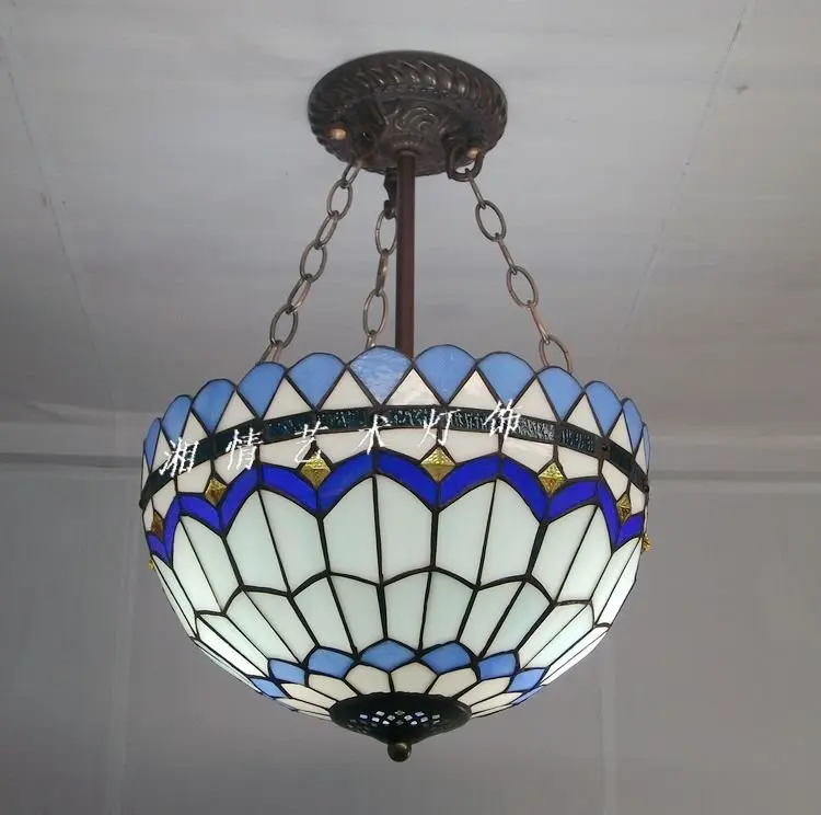 

12 inch Tiffany counter chandelier bedroom study chandeliers aisle lamps filled counter chandelier handsome blue