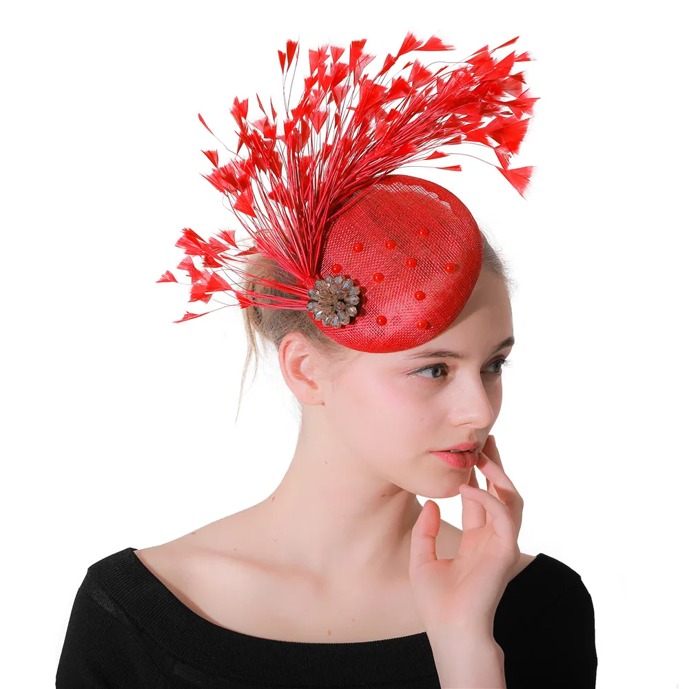 Elegant ladies hair fascinators hat with headbands women fancy feather