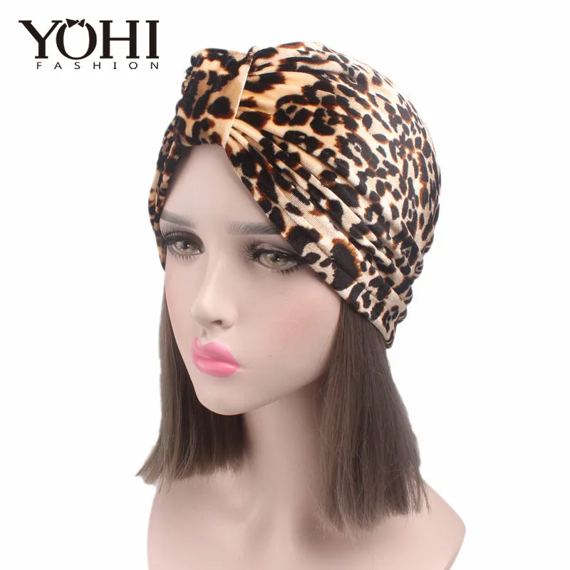 

2018 NEW Fashion women luxury Velvet Turban Polka Dot leopard zebra Head Wrap chemo cap hair cover