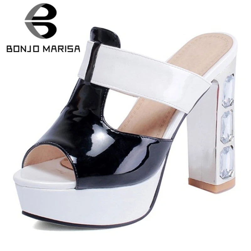 

BONJOMARISA 2019 Sexy Platform High Heels Party Lady women's Pumps Party Sexy Crystals women's Shoes Mules Pumps Sandals