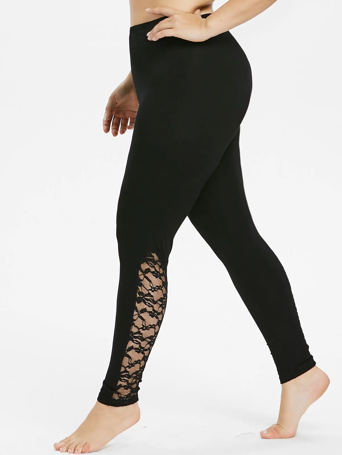 Gamiss Plus Size 5XL Bottom Lace Insert Leggings Women Casual