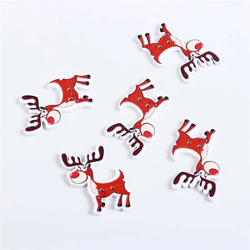 

DoreenBeads Three-ply Board Sewing Buttons Scrapbooking Two Hole Christmas Reindeer Brown Red Decorative Buttons 50PCs
