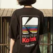 Летняя мужская и женская футболка INS Корейская ретро свободная футболка с надписью Kodak с коротким рукавом KODAK хлопковая футболка