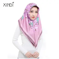Xindi 2017 новый хиджаб 100% чистого шелка шарф саржевого 14 момме женщины платок мыс 90 см * 90 см головные уборы точка цветок 4 цветов