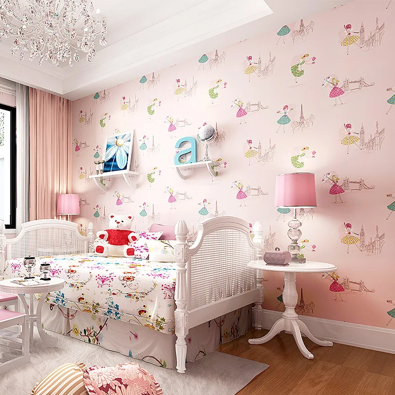 

Super Environmental Protection Children's Room Non-woven Wallpaper Cartoon Ballet Girl Bedroom Princess Room Pink Wallpaper