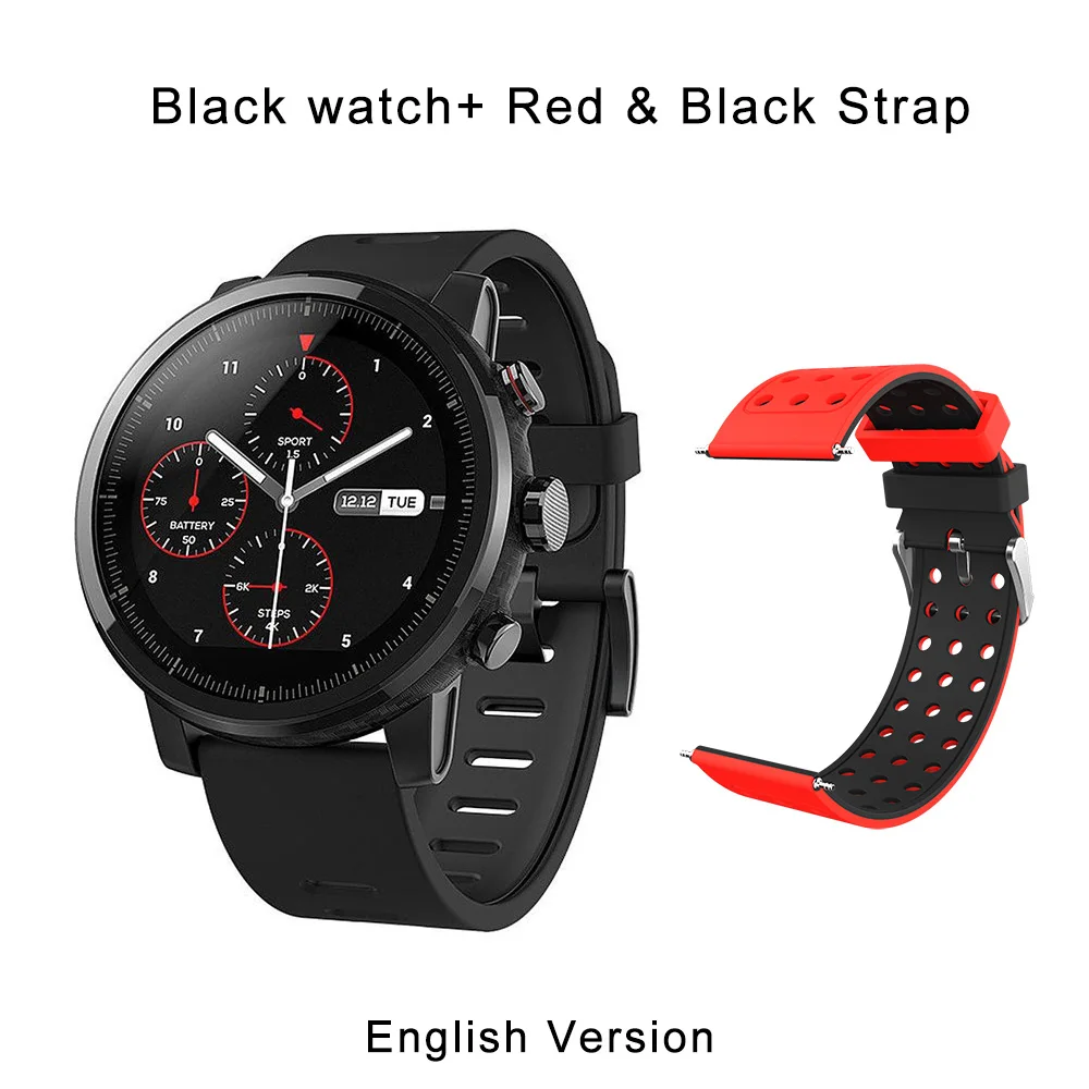 Новые умные спортивные часы Huami Amazfit Stratos 2 gps 5ATM 2.5D экран gps плавательные умные часы для Strava IOS глобальная версия - Цвет: N red Strap