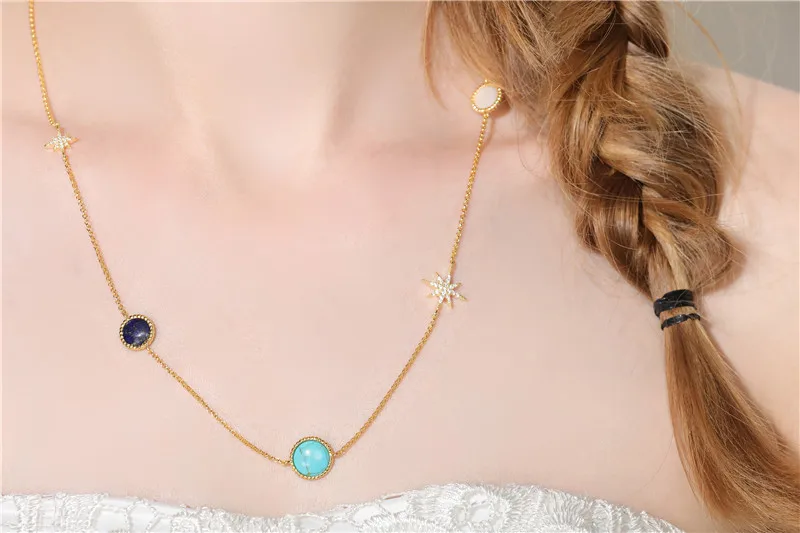 

Famous Jewelry round ball blue white green cz star sweater long chain necklaces adjust size fashion multicolor zircon jewelry