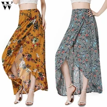 Женская юбка, женские сексуальные юбки, Женская юбка в стиле бохо с высокой талией, летняя повседневная Пляжная Макси Длинная юбка с цветочным рисунком, May31