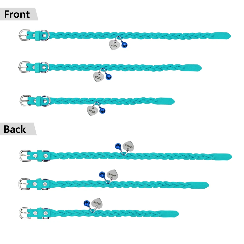 Замшевый кожаный персонализированный ошейник для собак, кошек, гравировка, Колокольчик для котенка, ошейник, плетеный пояс для шеи с гравировкой, идентификационная бирка в виде сердца