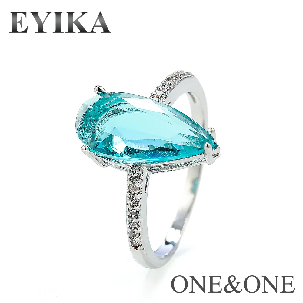

EYIKA Fashion Design Water Drop 7x15mm Big Stone Ring White Zircon Glass Rings for Cocktail Ring Women Jewelry Free Shipping