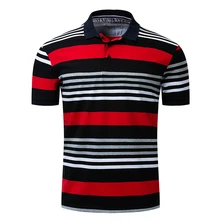 Летняя рубашка поло Новая мужская рубашка поло с отворотом городская мода Полосатое поло Повседневная мужская деловая с коротким рукавом
