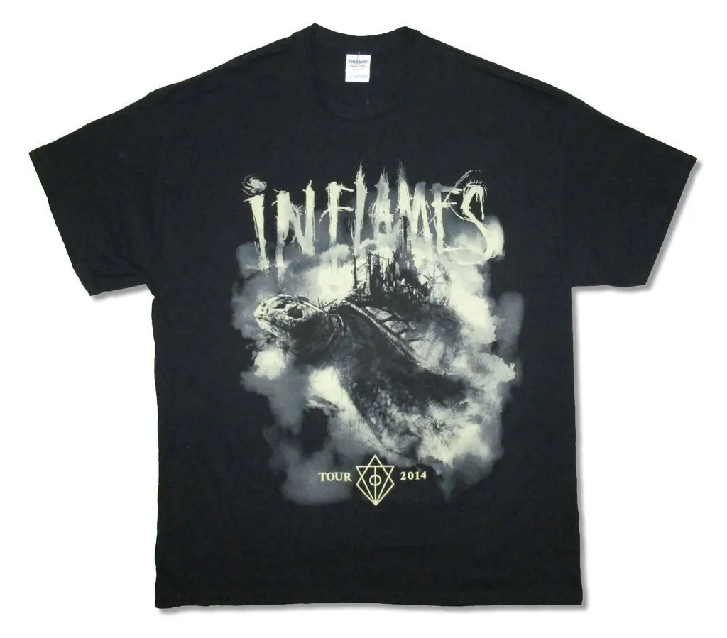 

In Flames Turtle Tour 2014 Black T Shirt New Official Adult Men Summer Style