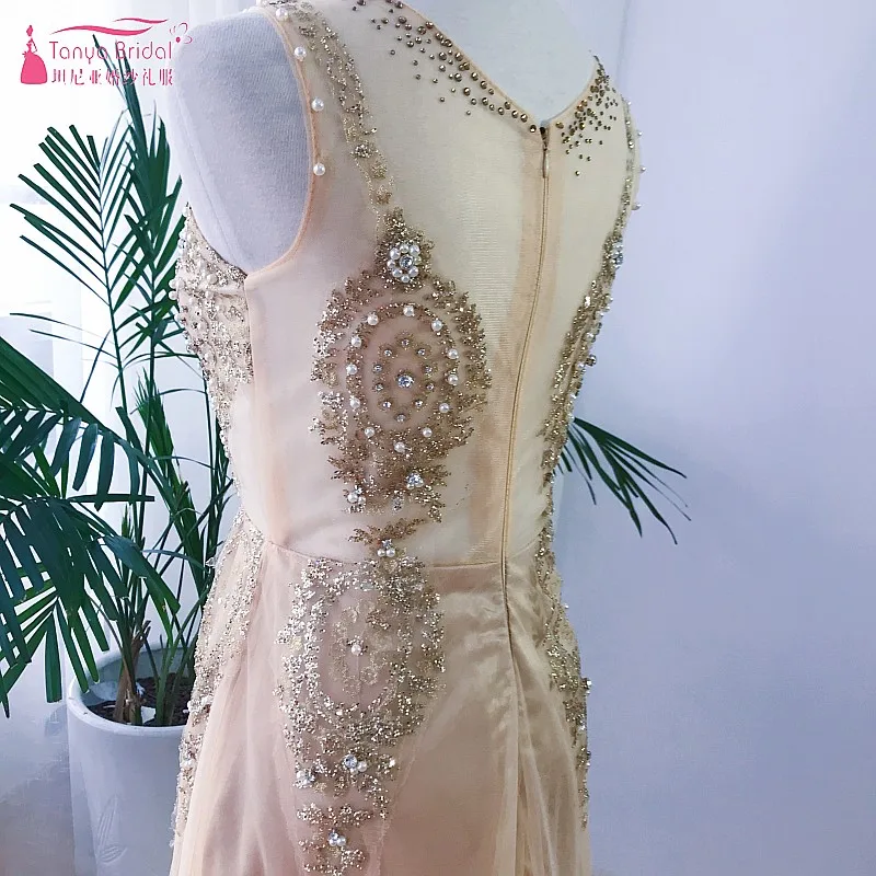 Шампанское золото блесток Длинные платья выпускного вечера сексуальная прозрачная кисея, Тюль Элегантный дешевый реальное фото вечернее платье торжественное платье DQG326