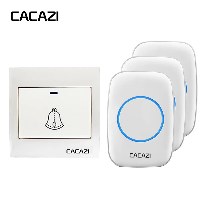 

CACAZI Wireless Doorbell Waterproof 300M Remote LED Light Battery Button US EU UK Plug Home Cordless DoorBell 36 Chimes 4 Volume