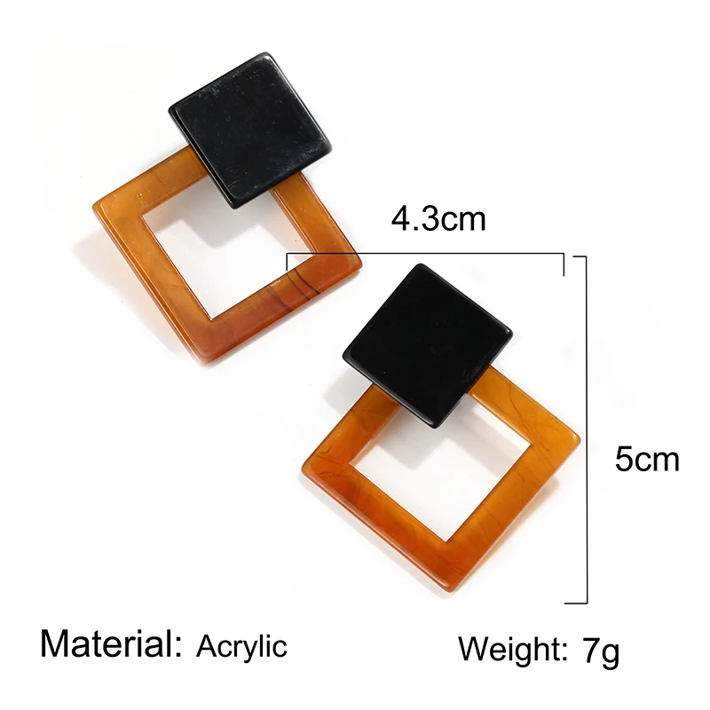 Большие квадратные Эффектные серьги из ацетата в богемном стиле Висячие, геометрической формы женские серьги-подвески из полигональной акриловой смолы Brincos