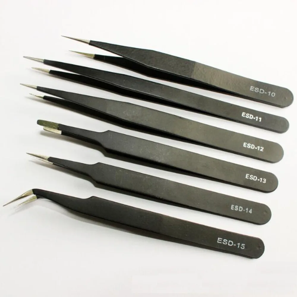 1pc Anti-static Stainless Steel Tweezers Straight Pointed / Straight Curved Black Metal Tweezers Bird