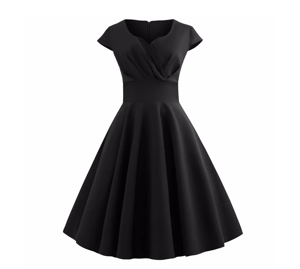 Новое летнее женское винтажное платье с коротким рукавом и v-образным вырезом, повседневные Элегантные вечерние платья средней длины в стиле ретро, платья размера плюс
