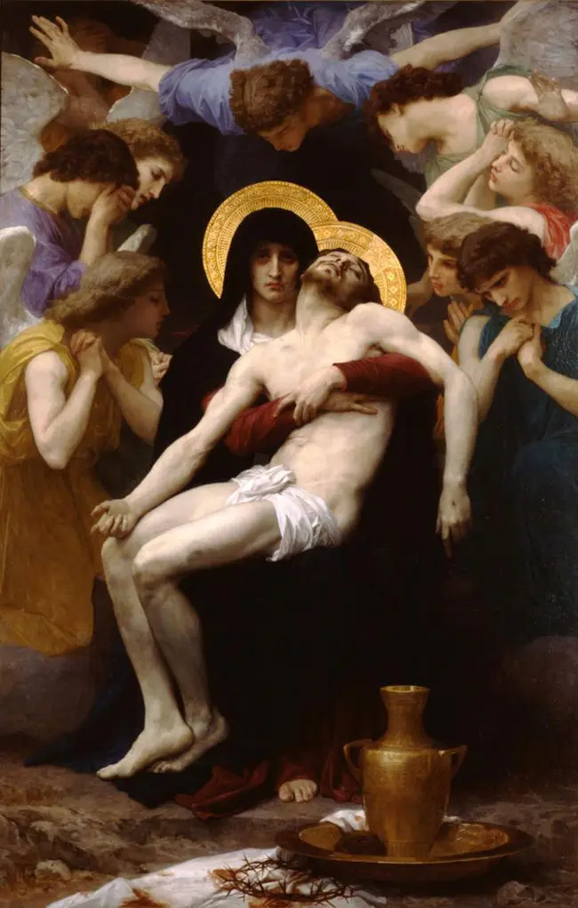 100% ручная роспись огромная картина маслом Bouguereau смерти Иисуса Мадонны с ангелами