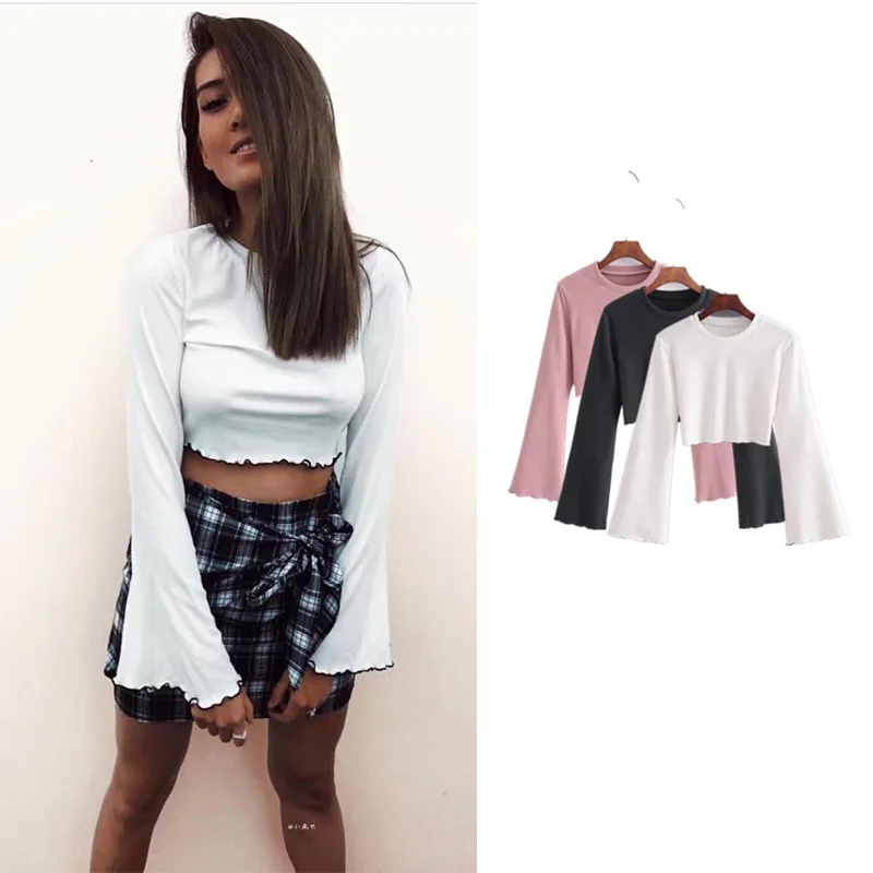 

New Short-style Skinny Long-sleeved Bottom Shirt with Leaky Navel