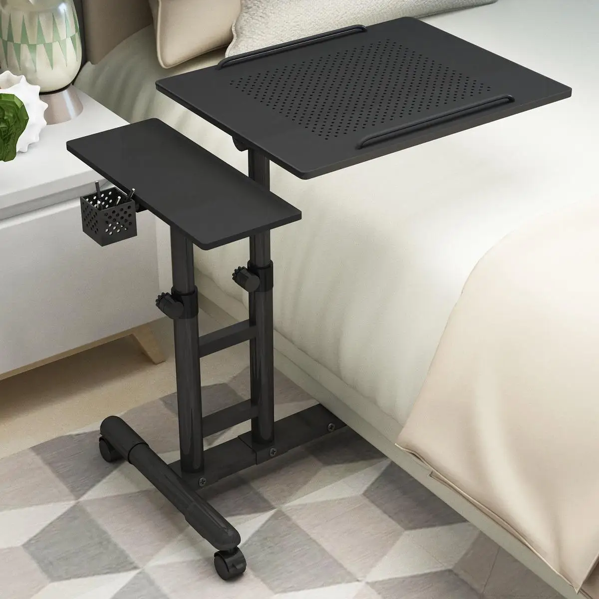 us 63 3 22 off laptop stand rolling cart foldable portable mobile height adjustable standing table with side basket for home office in laptop desks foldable standing table