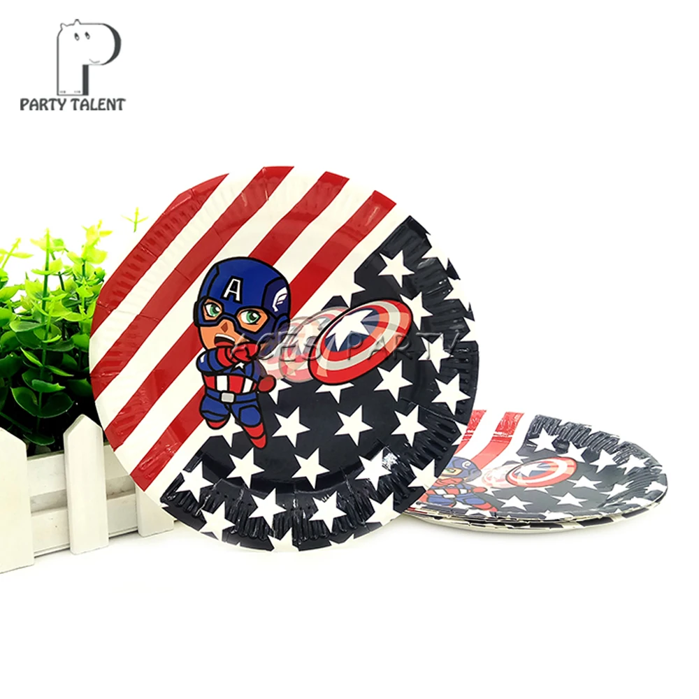 

Party supplies 48PCS 7inch Super Hero Captain American theme disposable tableware paper plate dishes with food film