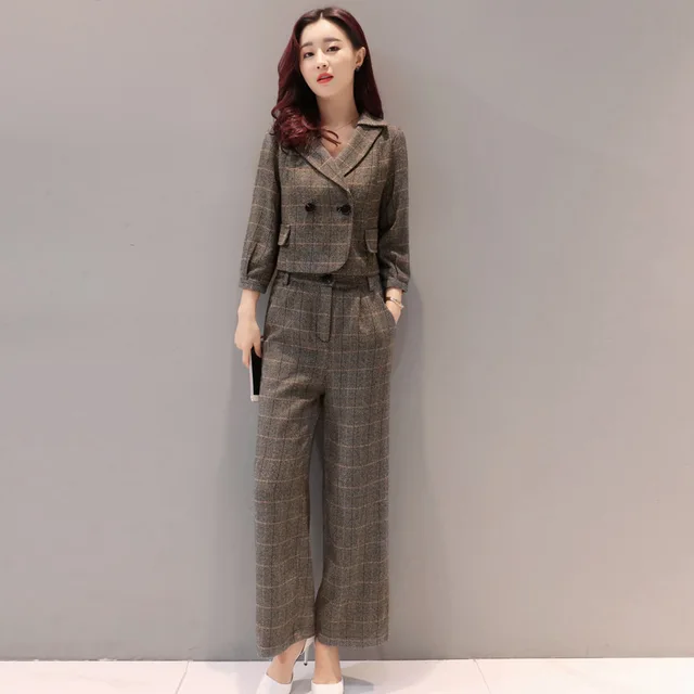 Special Price Women's suit 2018 spring OL office lady set new Slim long sleeves short jacket wide leg pants fashion two-piece suit Special Price Women's suit 2018 spring OL office lady set new Slim long sleeves short jacket wide leg pants fashion two-piece suit