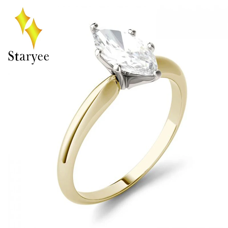 STARYEE 1.0CT маркиза разрезанный Муассанит кольцо Настоящее 18 К желтое золото обручальные ювелирные изделия из чистых бриллиантов для женщин Charles Colvard VS DEF