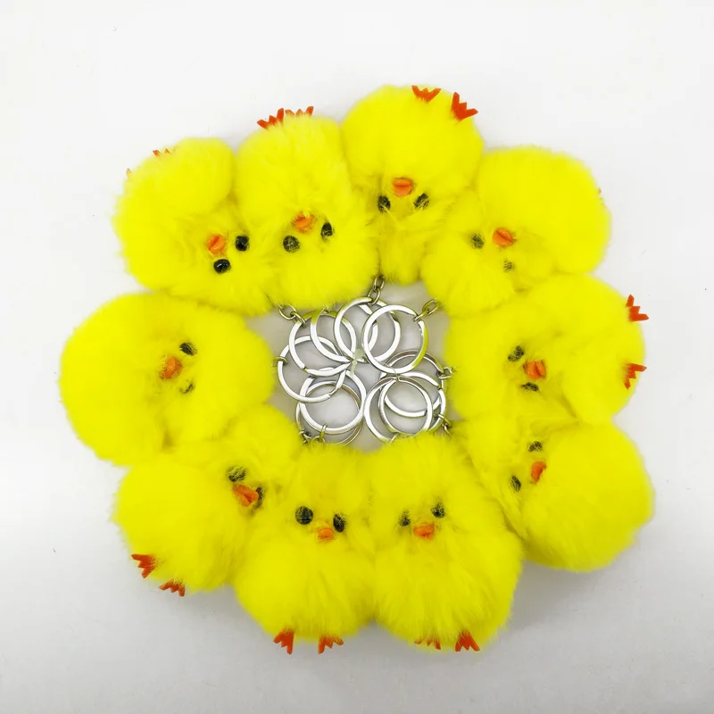 

100pcs/lot Cartoon Ducklings Pokemon Keychains Rabbit Fur Fluffy PomPom Key Chain Bags Pendants Decorations Car Key Accessory
