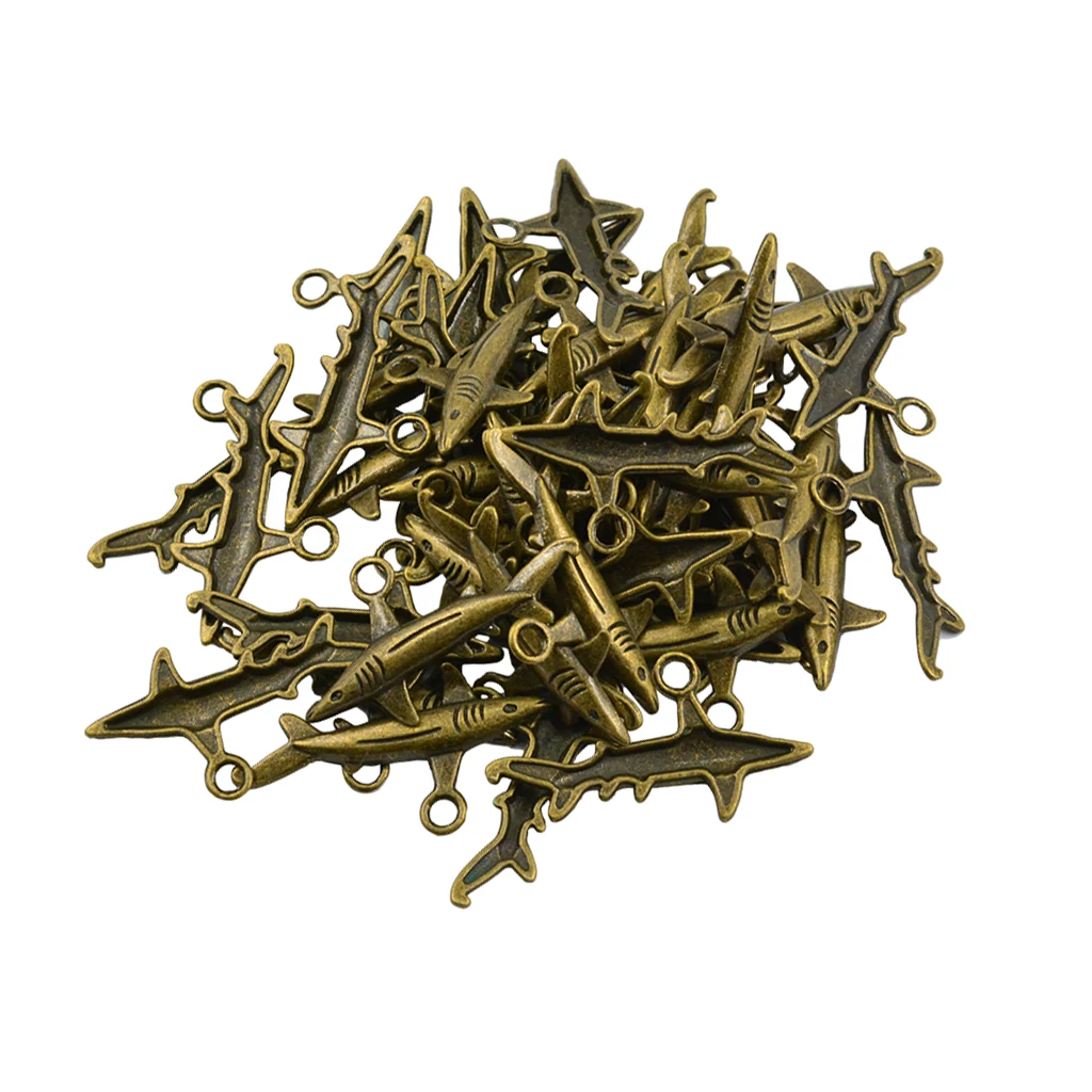 50pcs Antique Bronze Played Shark Charms Mini Pendants for Ancient, jewelry making,craft,cards,vintage,pendant,key rings