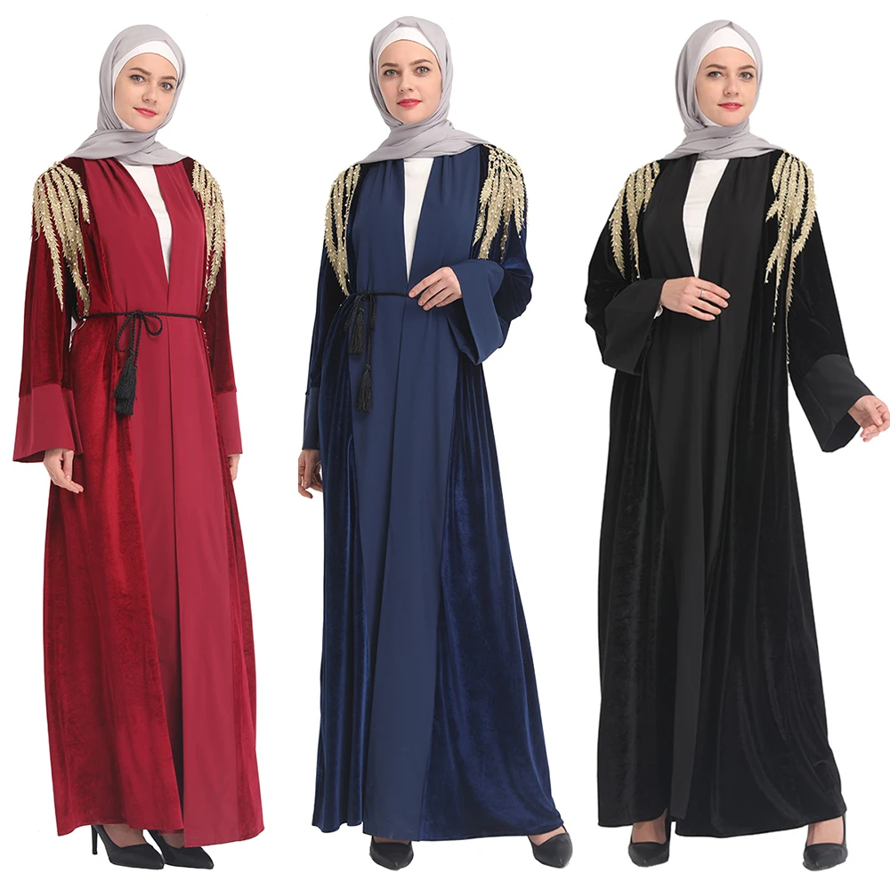 

Luxury Muslim Velvet Abaya Embroidery Full Dresses Cardigan Kimono Long Robe Gowns Vestidos Middle East Ramadan Turkish Islamic