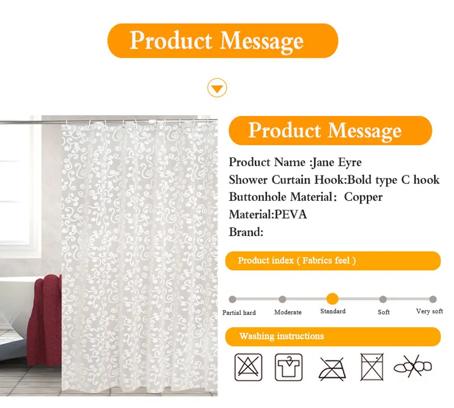 White PEVA Bath Curtains 3
