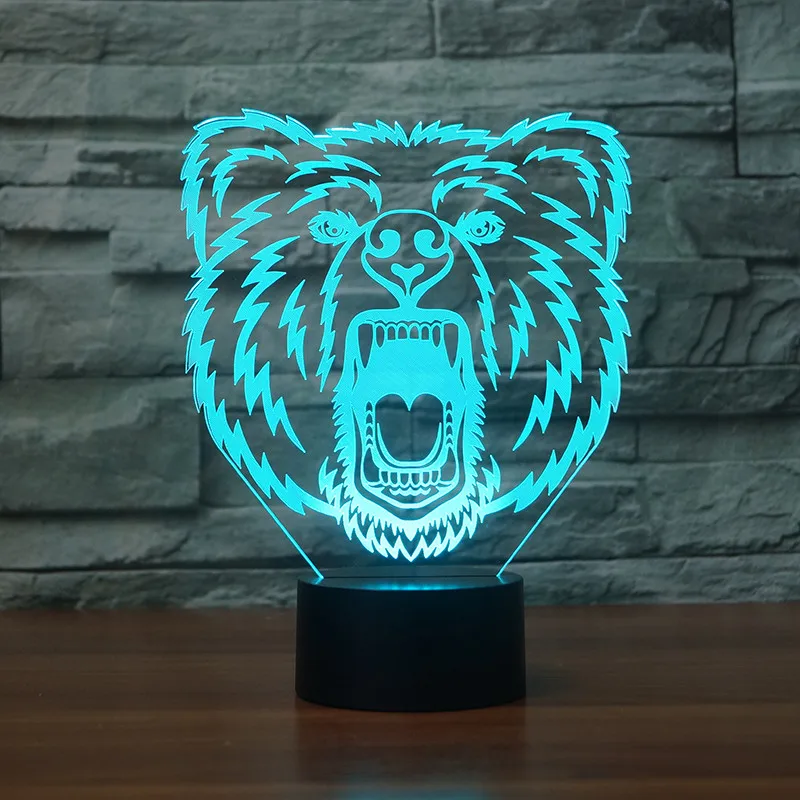 

3D LED Bear Head Visual Table Lamp 7 Colors Changing Night Light Home Decor Bedroom Bedside Lampara Light Fixture Creative Gifts
