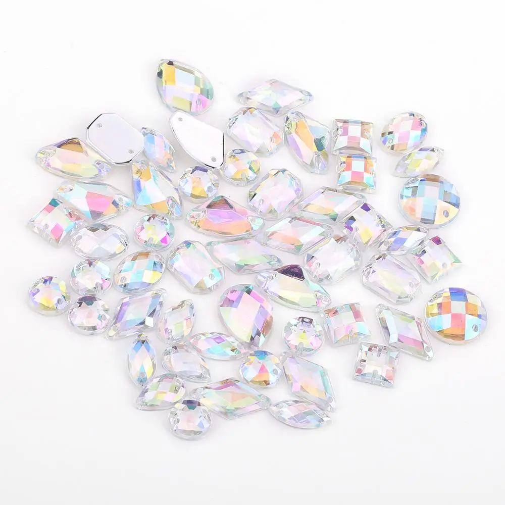 

TPSMOC 22Colors 100pcs Mix Shape Acrylic Sew On Rhinestones Flatback Colorful Sewing Rhinestones Loose Stones For Women Dress