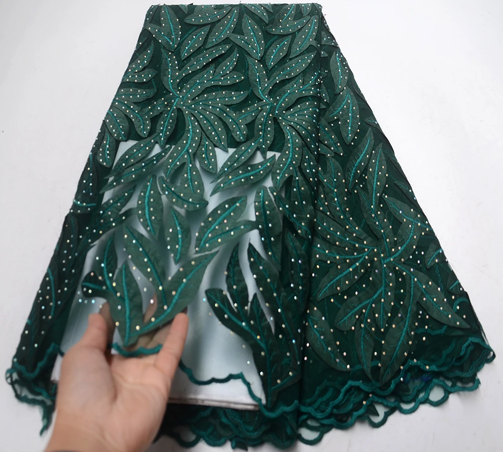 

2019 Dark Green High Quality Nigerian Lace Fabrics Latest Stones Mesh African Lace Fabric Bride French Net Lace Fabric