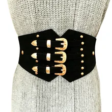 Модный винтажный женский ремень с двойной металлической застежкой, пояс из искусственной кожи, винтажный широкий эластичный пояс, пояс Cinturones Mujer