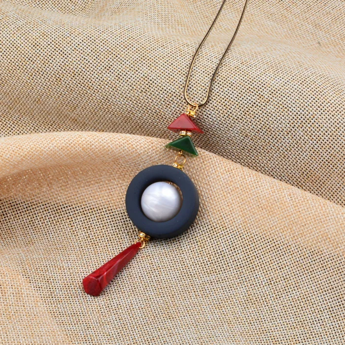 SINLEERY женский винтажный богемский ювелирный круглый шар акриловое ожерелье треугольные Подвески на длинной цепи дизайн MY348 SSC - Окраска металла: red