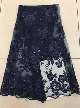 

African Sequins Lace Fabric 2018 High Quality Lace Wine Bridal Lace Fabric Nigerian Tulle Mesh Lace Fabrics Material Lake blue