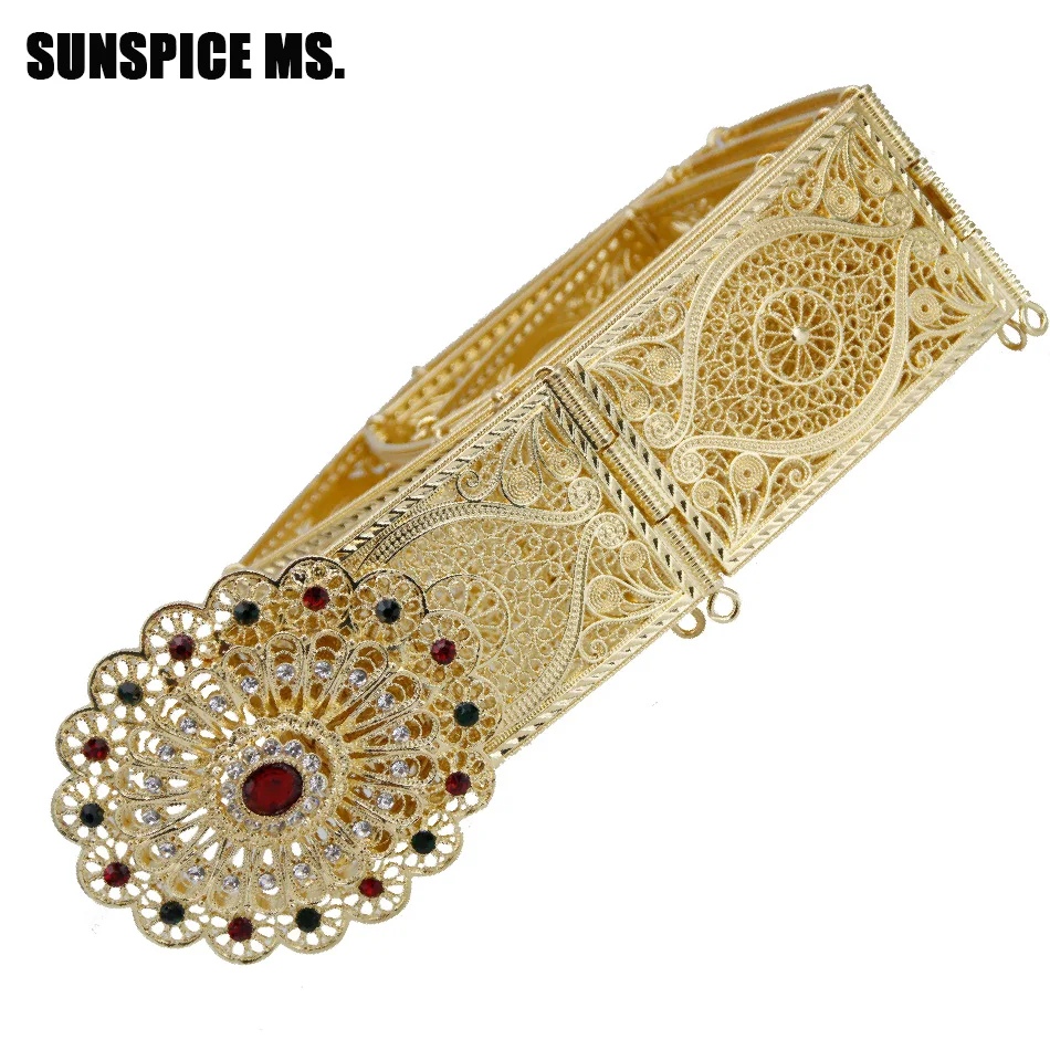 

SUNSPICE MS Caucasus Vintage wedding Dress Belt Women Bridal Waist Chain Gold Color Hollow Flower Buckle Adjustable Length 2018