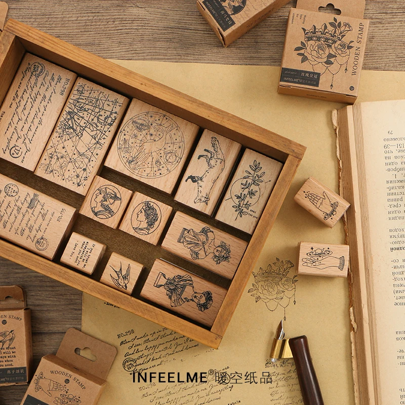 Infeel.me vintage plant statue wood stamp Decorative DIY stationery scrapbooking Retail